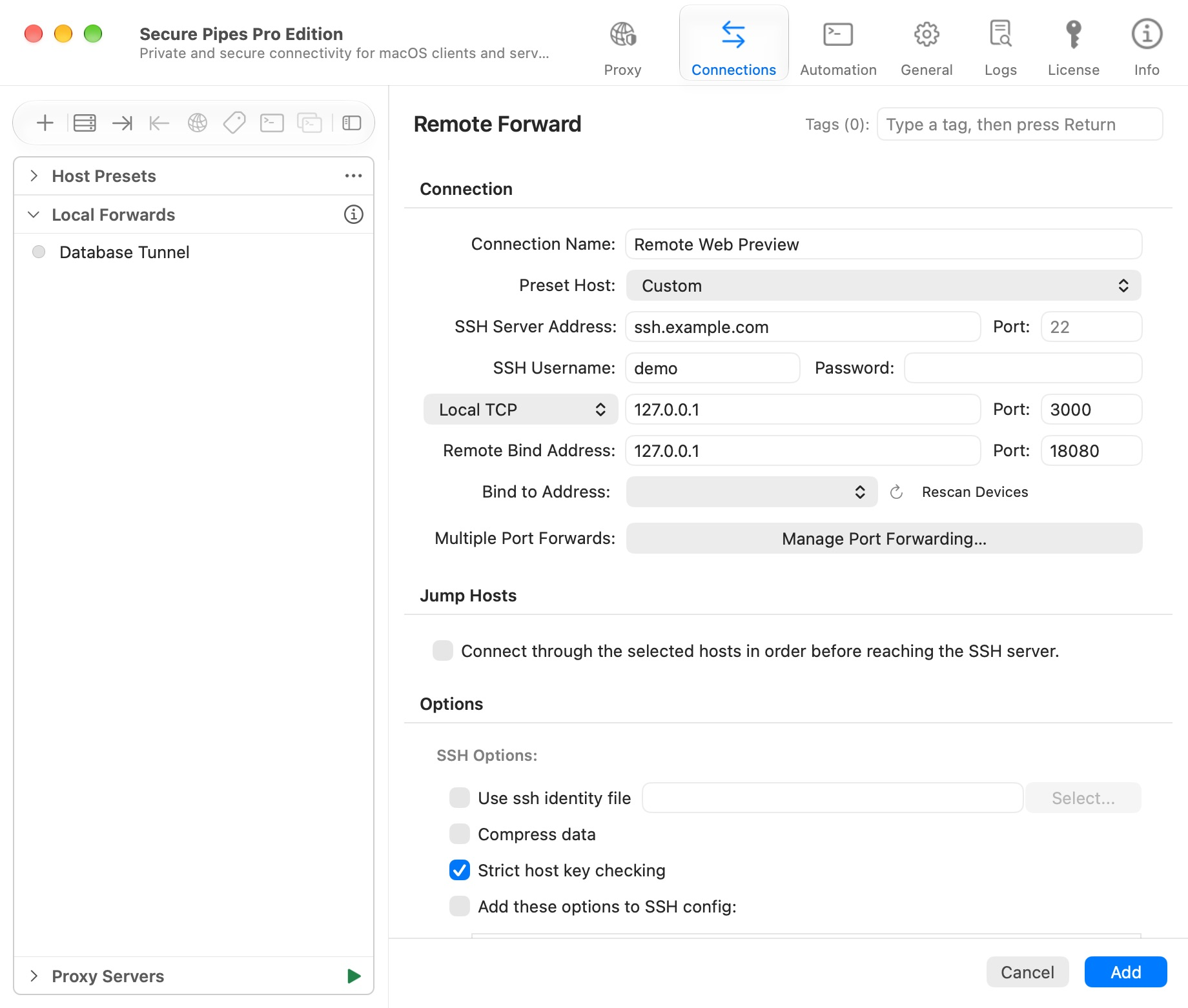 Remote forwarding editor with a local development server example
