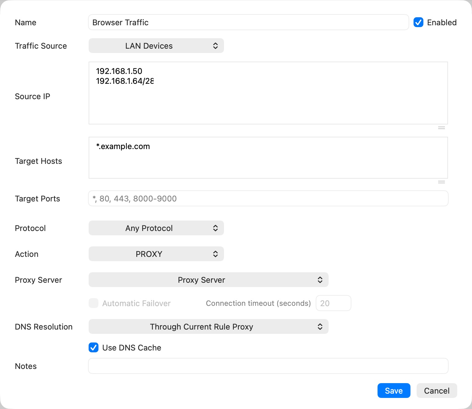 LAN-only rule with a multiline source IP field