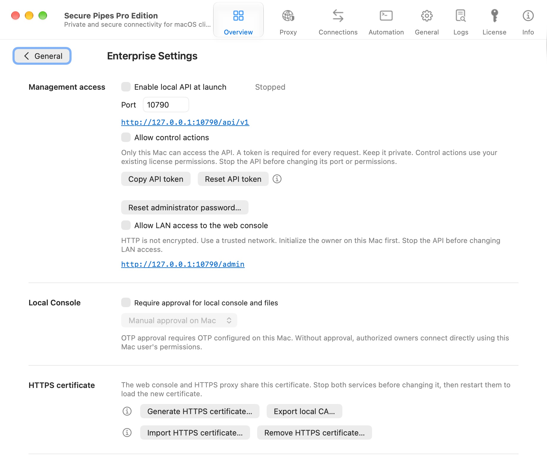 Enterprise Settings in the Mac App